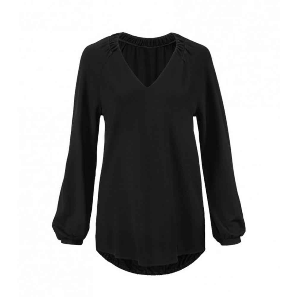 Women's Black V-Neck Long Sleeve Top